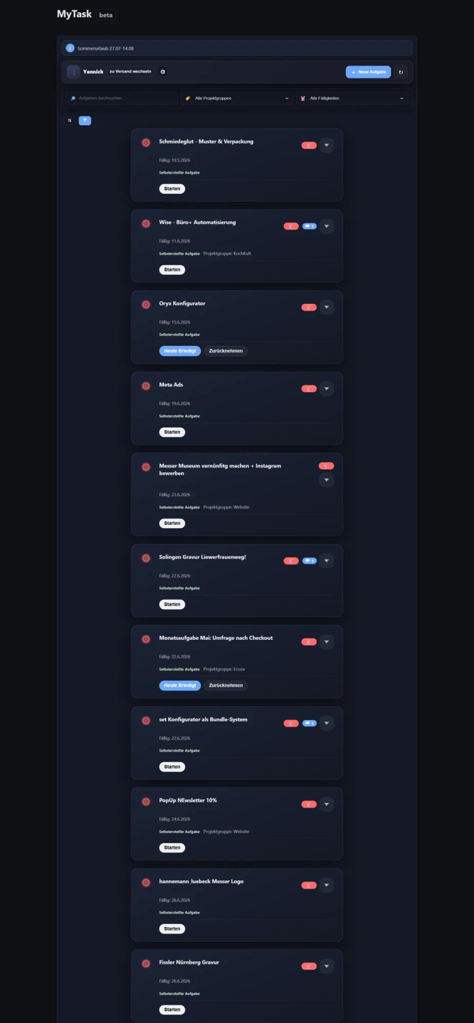 MyTask Aufgabenübersicht als App-Screenshot